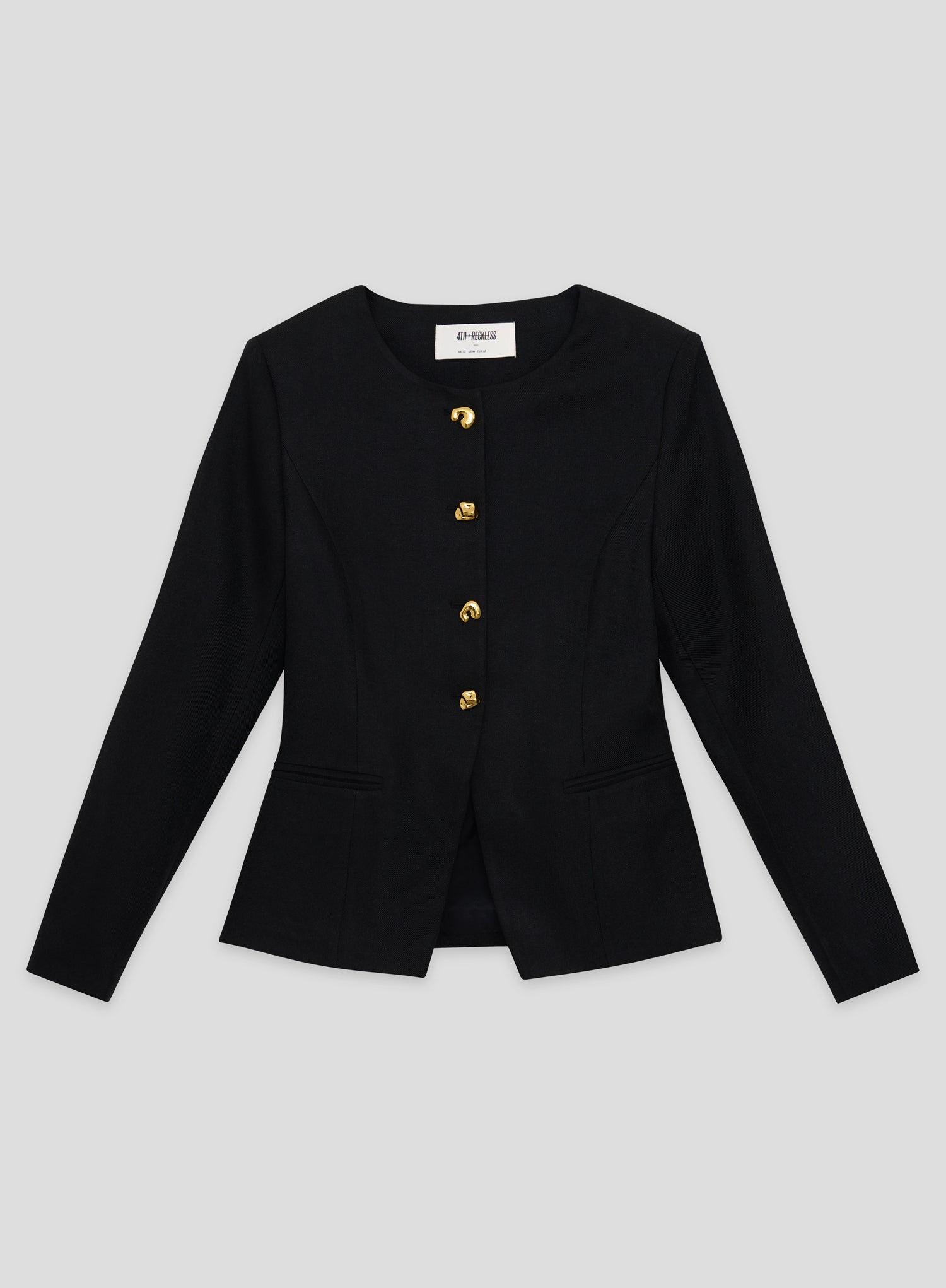 Black Tailored Gold Button Front Split Blazer